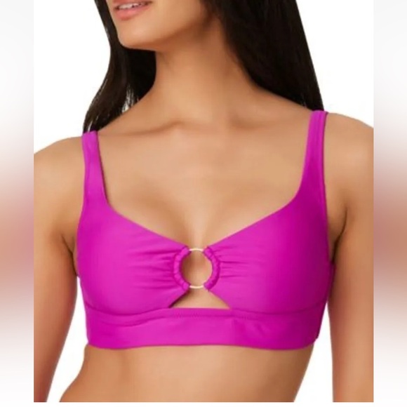 New Bar III Women's Resort Solids Ring-Detail Tie-Back Bikini Top - Picture 1 of 3